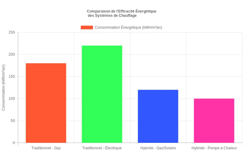 Comparaison des consommations énergétiques entre chauffages traditionnels et hybrides pour un volume identique