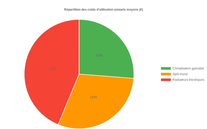 Bar chart comparatif des climatisations : gainable vs mural selon confort, discrétion sonore et visuelle avec notation 1-10.