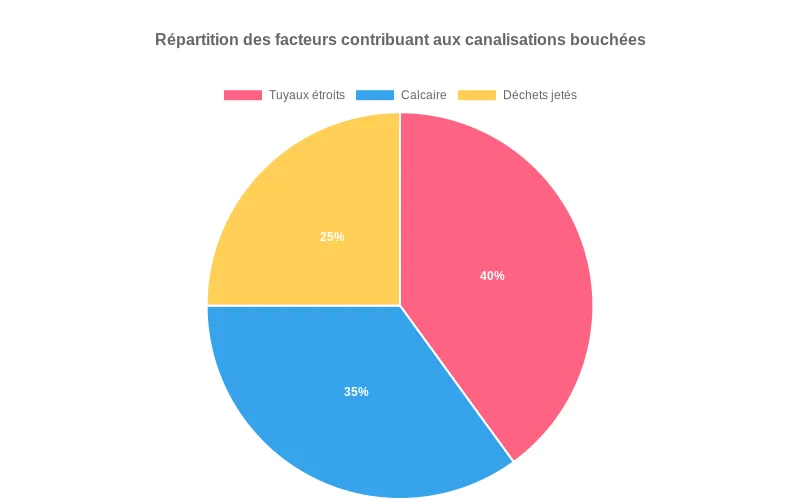 Visualisation des parts respectives du plomb, de la fonte et d'autres matériaux dans les canalisations des bâtiments parisiens anciens. Répartition en pourcentage des types de canalisations (plomb, fonte, autres) dans les immeubles anciens parisiens.