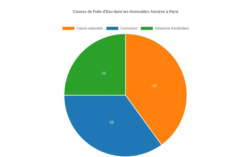 Visualisation des fuites d’eau annuelles dans les immeubles anciens de Paris classées par matériaux de construction Diagramme en barres comparant le nombre annuel de fuites d'eau selon les matériaux des immeubles parisiens anciens