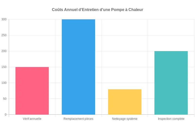 Comparaison visuelle des coûts annuels d'entretien par catégorie  :  vérifications, remplacements et nettoyage, pour une meilleure planification budgétaire.