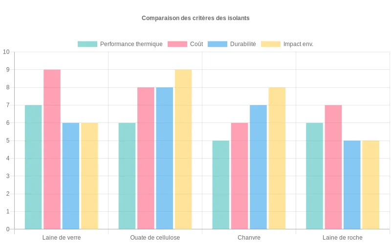 Comparatif détaillé des performances de quatre isolants selon leurs critères thermiques et écologiques