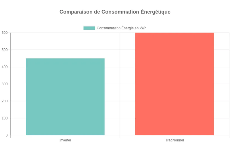 Comparaison énergétique entre climatiseur inverter et modèle classique montrant les économies substantielles réalisables