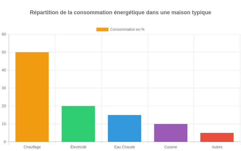 Diagramme en barres montrant la distribution des usages énergétiques domestiques pour optimiser l'installation de capteurs solaires.