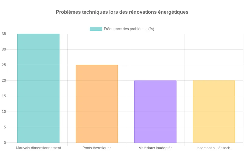 Diagramme à barres présentant les erreurs techniques les plus courantes dans les rénovations énergétiques et leur fréquence d'occurrence.