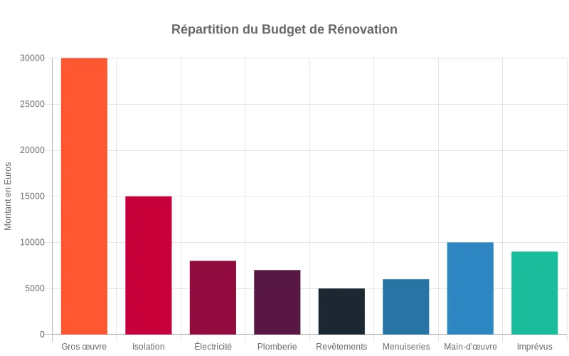 Répartition budgétaire d'une rénovation par poste de dépense avec provision imprévus