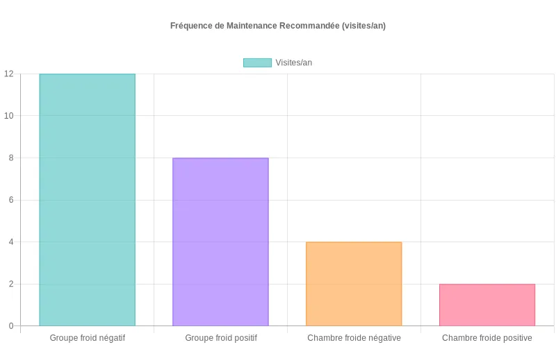Comparaison annuelle des interventions de maintenance selon les types d'équipements frigorifiques