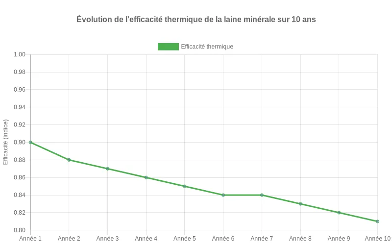 Comparatif d'efficacité thermique entre différents types de laine minérale  :  laine de roche et laine de verre sur échelle mesurable.
