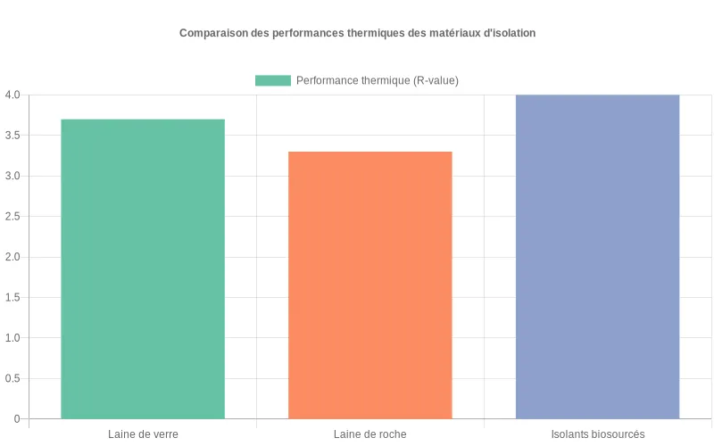 Comparaison des performances thermiques de la laine de verre, laine de roche et matériaux biosourcés en valeurs spécifiques