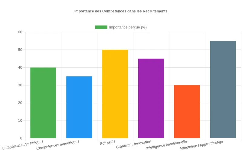 Comparaison en pourcentages des compétences clés recherchées par les recruteurs actuellement