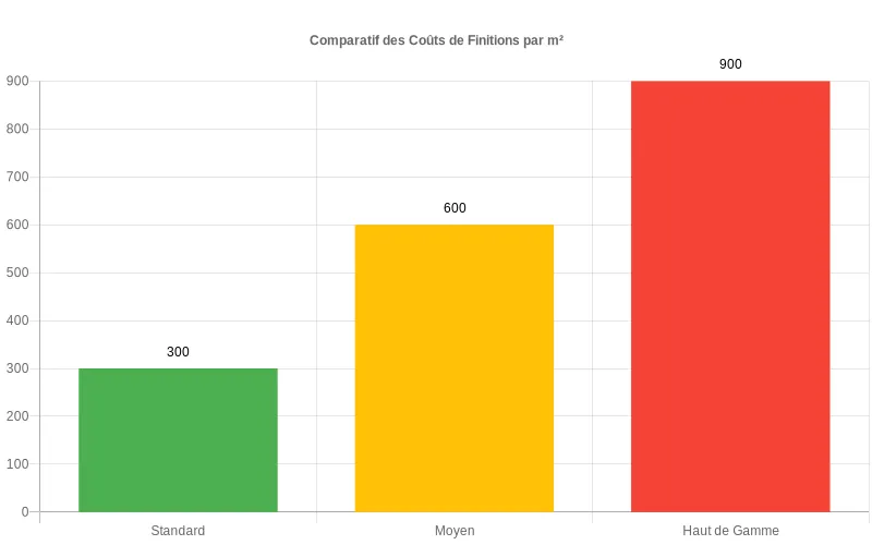 Comparaison des prix au m² entre finitions standard, moyennes et haut de gamme en construction