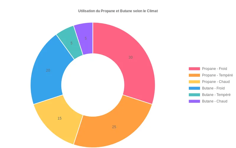 Bar chart comparant les coûts annuels propane vs butane : achat, installation, entretien et utilisation dans les habitations.