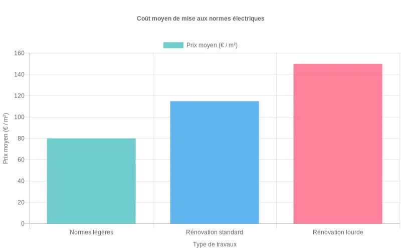 Comparaison des tarifs au m² pour trois niveaux de travaux électriques en rénovation